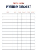 Simple Bakero Bakery Inventory Checklist Template