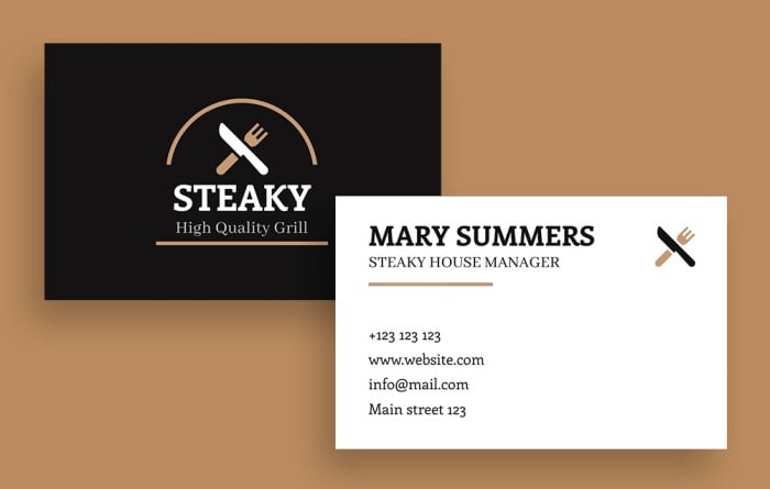 Simple Hand-drawn Steaky House Restaurant Business Card Template