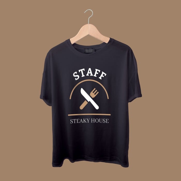 Simple Hand-drawn Steaky House Restaurant Staff T-shirt Template