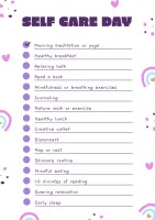 Cute Creative Self Care Day Checklist Template