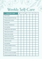 Elegant Floral Weekly Self Care Checklist Template