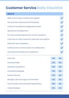Professional Customer Service Daily Checklist Template