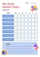 Hand-drawn Cute Stickers Daily Health Tasks Checklist Template