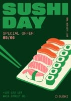 Linear Modern Sushi Day Special Offer Poster Template