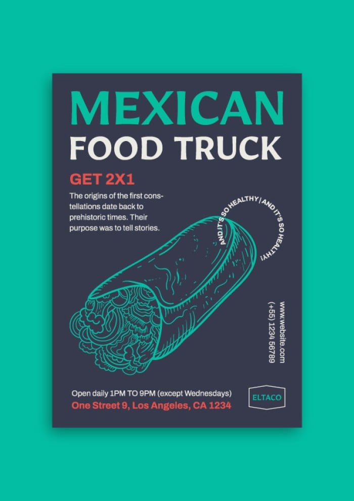 Cool Hand-drawn Mexican Food Truck Flyer Template