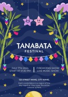 Flat Colorful Stars And Bamboo Tanabata Festival Poster Template