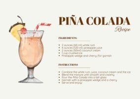 Elegant Watercolor Piña Colada Cocktail Recipe Template