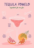Hand-drawn Creative Tequila Pomelo Cocktail Recipe Template