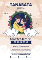 Linear Cute Couple And Clouds Tanabata Festival Poster Template