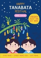 Hand-drawn Child-like Happy Tanabata Festival Party Free Entry Poster Template