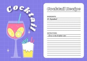 Simple Grid Watercolor Blank Cocktail Recipe Template