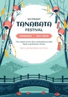 Hand-drawn Flat Bridge And Lanterns Tanabata Festival Poster Template