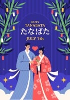 Hand-drawn Creative Couple And Heart Happy Tanabata Festival Poster Template