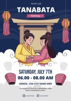 Hand-drawn Linear Couple And Lanterns Club Tanabata Festival Poster Template