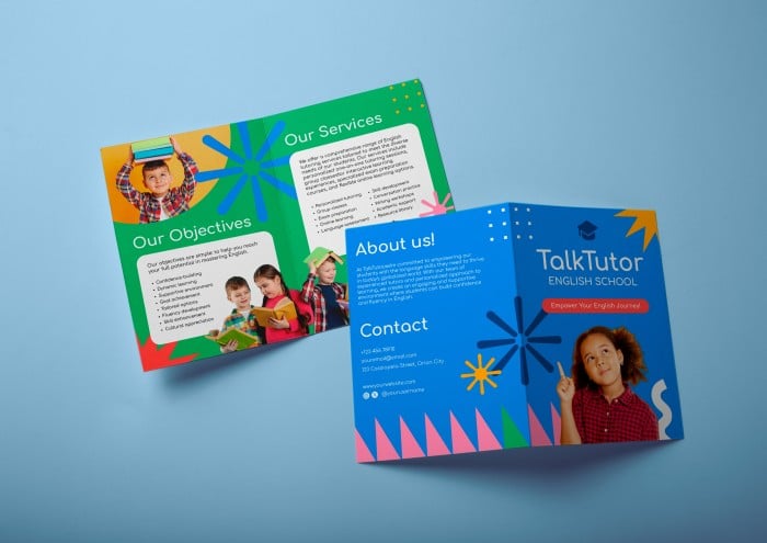 Colorful Modern English Tutoring Bifold Brochure Template