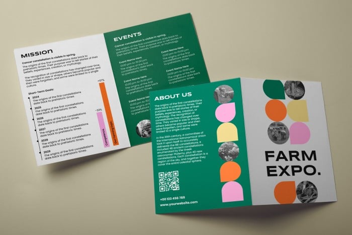 Geometric Colorful Farm Expo Bifold Brochure Template
