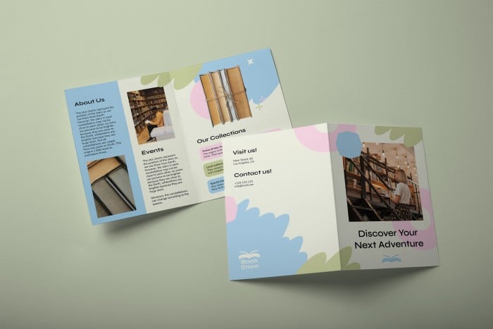 Pastel Abstract Forms Bookstore Bifold Brochure Template