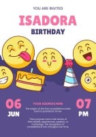 Linear Funny Hand-drawn Emojis Birthday Invitation Template