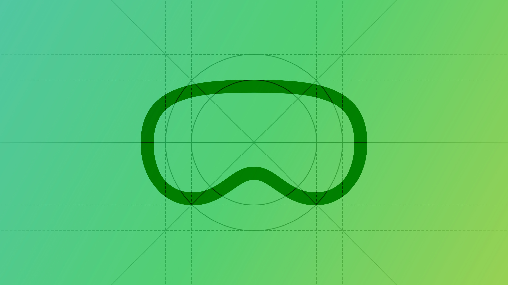 Simplified drawing of Apple Vision Pro on a green background