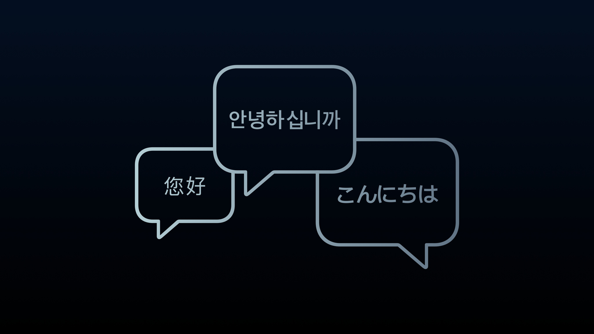 Picture of text bubbles with Japanese, Korean, and Simplified Chinese text.