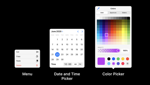Design with iOS pickers, menus and actions
