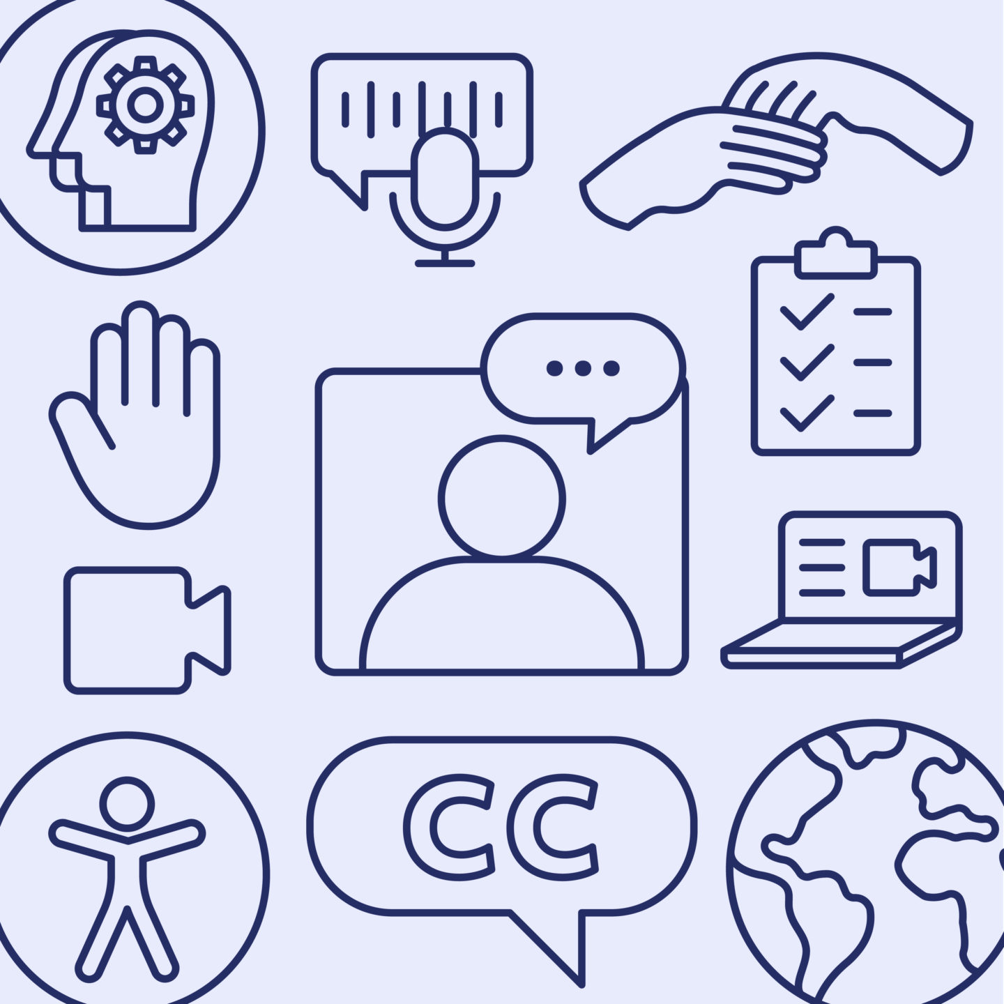 Various accessibility icons against light blue background