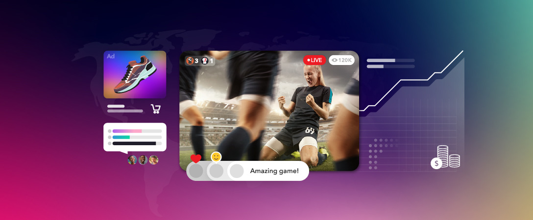  Live women's soccer game with interactive elements surrounding live stream
