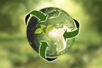 Země ohraničená zelenými šipkami znázorňujícími recyklaci