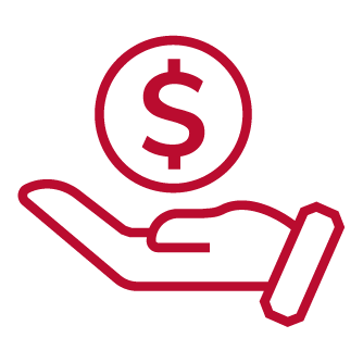 Red line icon of hand giving money