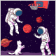 Image générée par un réseau de neurones à partir de la phrase « Un astronaute jouant au basketball dans l’espace avec des chats, dessiné comme dans un livre pour enfants » (OpenAI Dall-E 2)