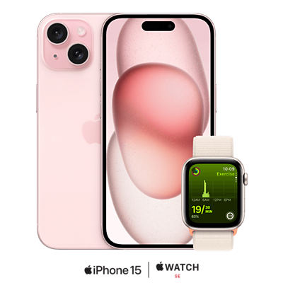 Un Apple iPhone 15 y un Watch SE.