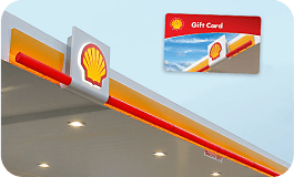 Tarjeta de regalo Shell en una gasolinera.