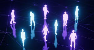 glowing silhouettes of people in a dark cyber domain