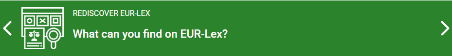 Screenshot of a green 'Rediscover EUR-Lex' banner