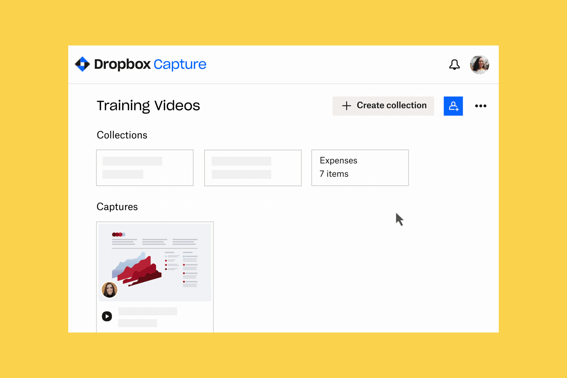 Un GIF que muestra cómo Dropbox Capture te permite compartir capturas con equipos individuales en unos pocos clics.