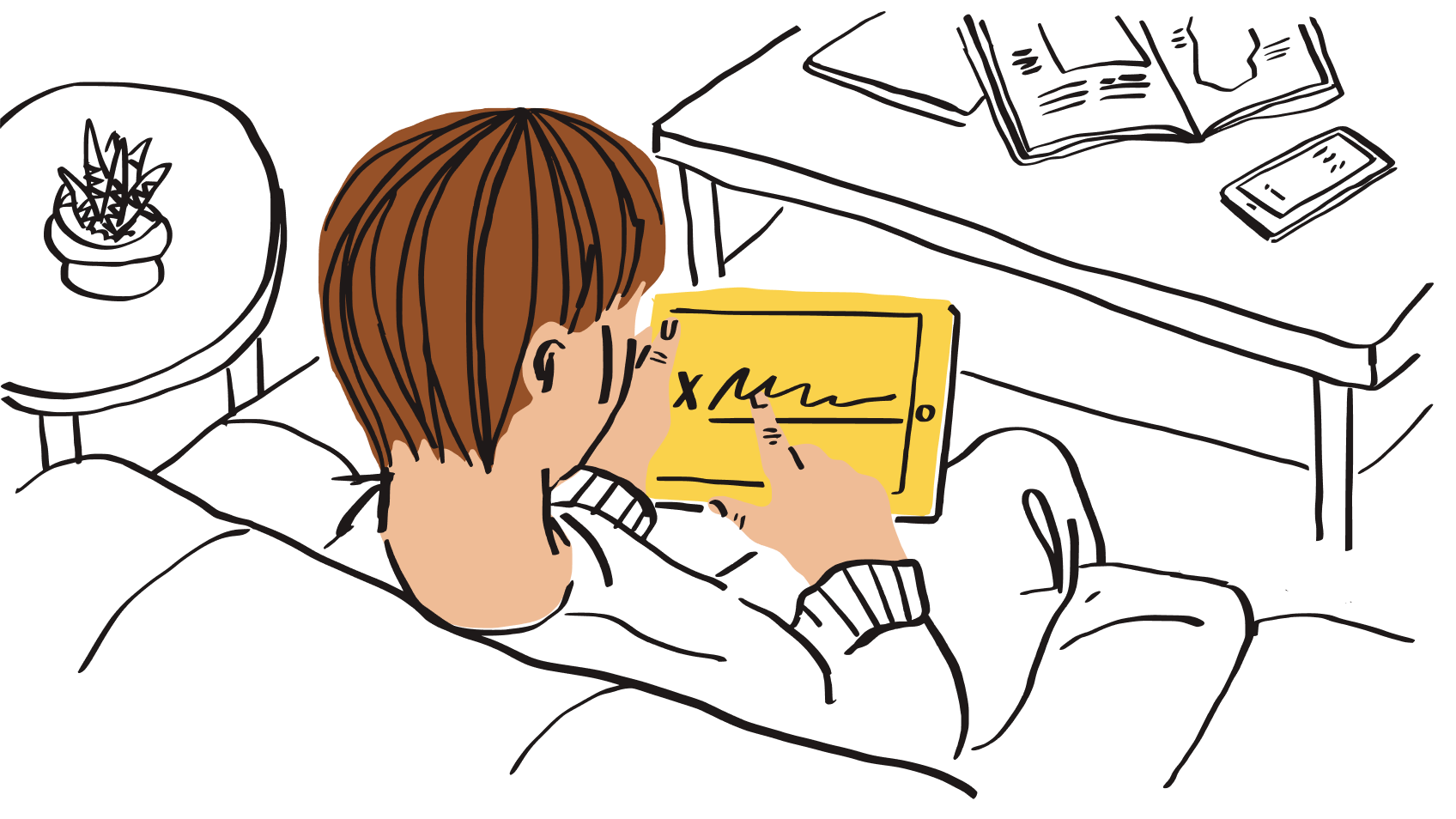 Illustration einer Person, die mit Dropbox eine PDF unterzeichnet