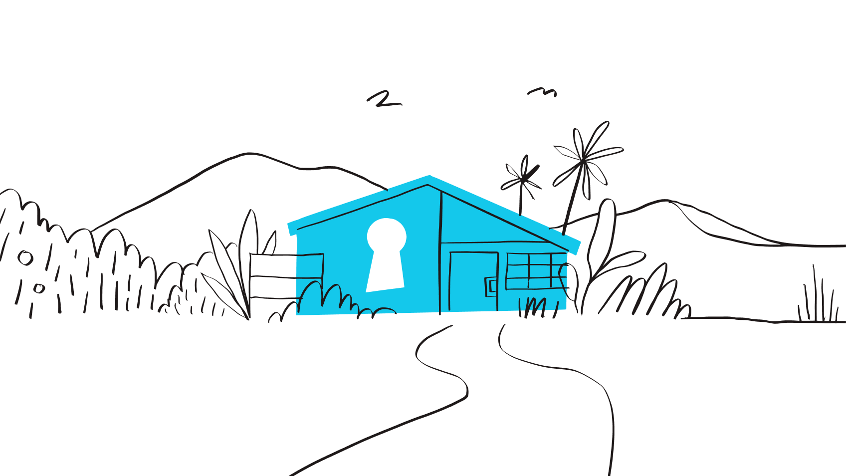Illustration d’une maison avec une serrure, représentant les fonctions de sécurité avancées disponibles avec Dropbox