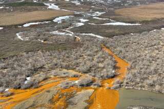 Un affluent orange de la rivière Kugururok, dans le nord-est de l’Alaska. 
