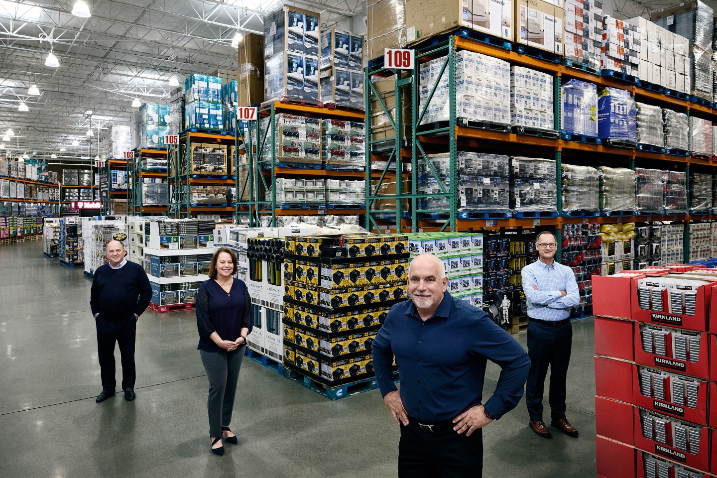 MAD SCIENTIST C-SUITE From left: Advisor and former CFO Richard Galanti, merchandising chief Claudine Adamo, CEO Ron Vachris, and CFO Gary Millerchip at a Costco in Issaquah, Wash.

Costco C-Suite photographed in Issaquah, Washington May 7th, 2024. Art Streiber for Fortune