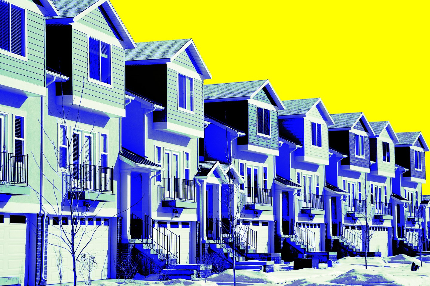 Photo illustration of a row of town houses.