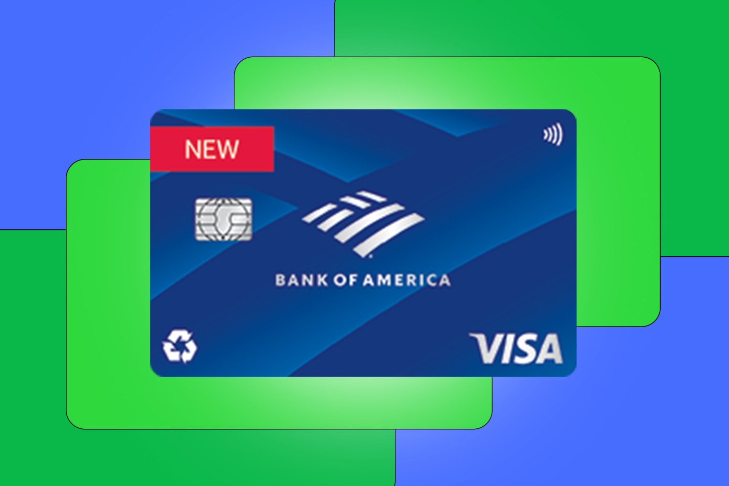 Photo of Bank of America® Travel Rewards Secured Credit Card on a blue and green abstract background