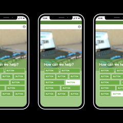 An illustration of the experience of using a poorly coded website with a screen reader. The illustration shows three mockups of a smartphone screen with each selectable choice saying only "button". Behind the buttons is a blurred image of a computer.