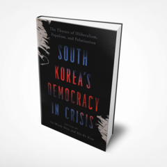 3D mockup cover of APARC's volume 'South Korea's Democracy in Crisis'