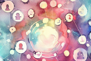 watercolor style image showing a nexus of social media platform icons