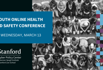 black and white picture of students seated in rows, shot from above. text overlay reads youth online health and safety conference wednesday march 13