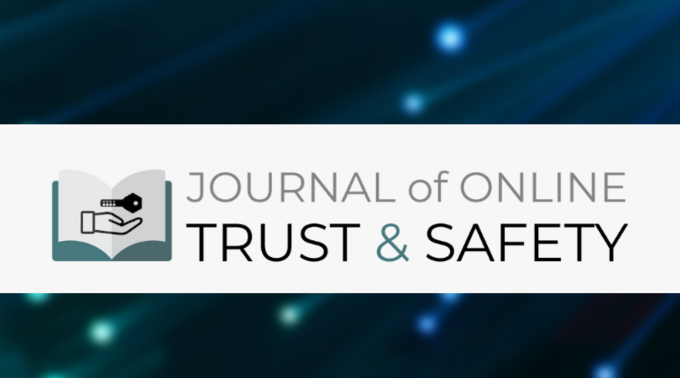 journal online trust and safety written on blue background with abstract illustration of light trails