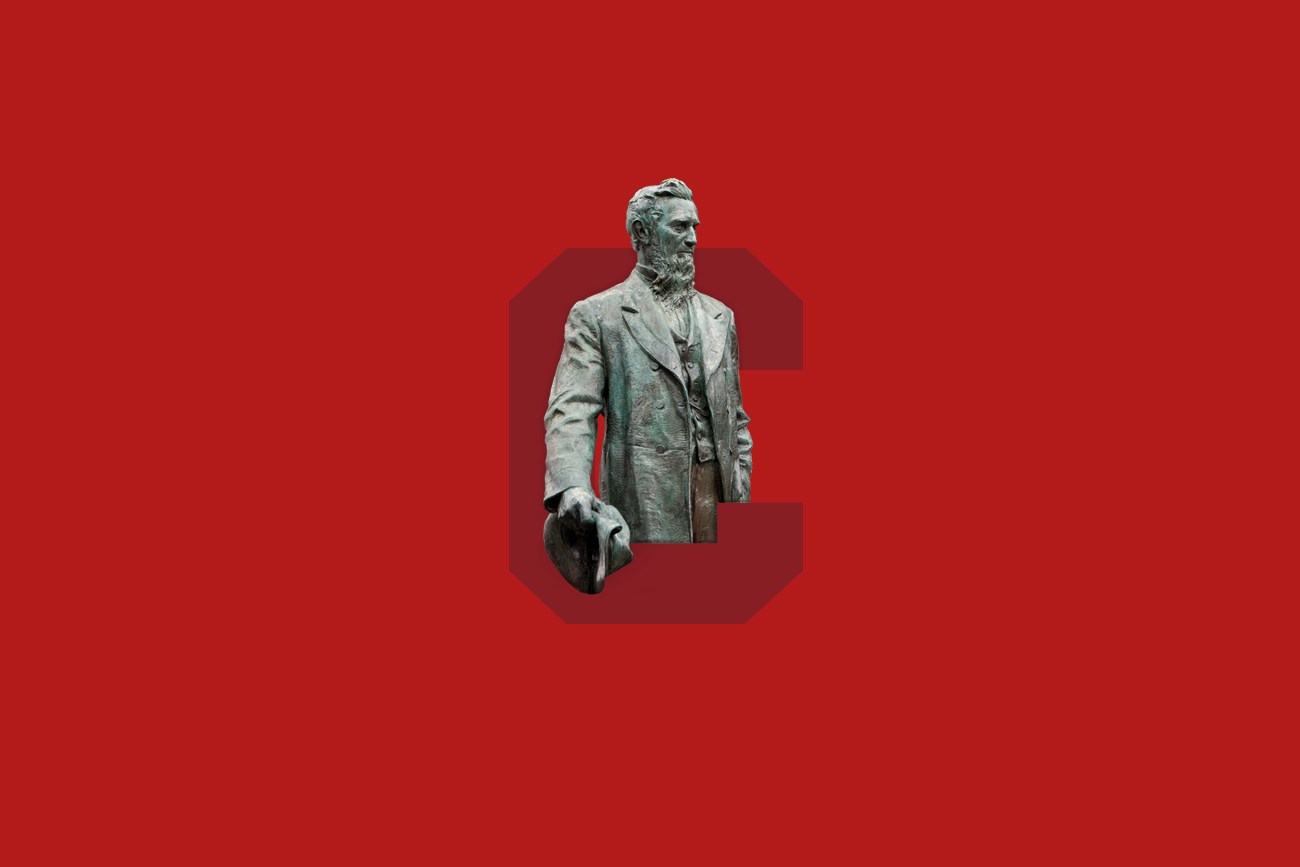 Ezra Cornell statue and the Cornell C