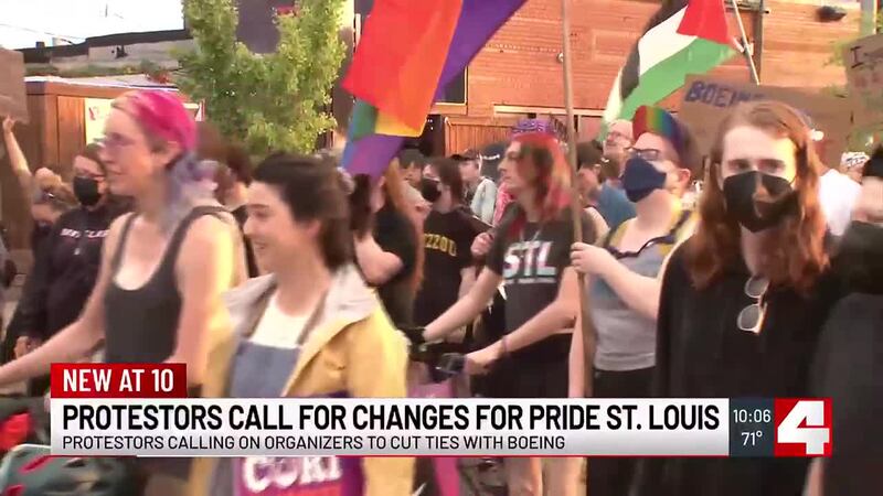 Hundreds gather in The Grove to protest Pride St. Louis partnership with Boeing