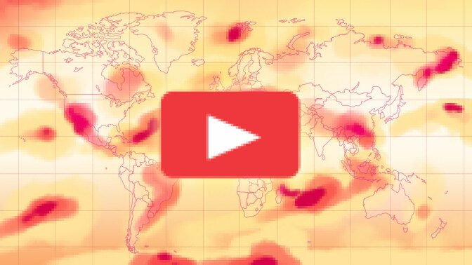 An illustration of a heat map of the world, with the YouTube logo hovering over it. 