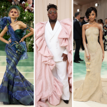 A composite of people at the 2024 Met Gala. From left to right: Lana Del Rey, Zendaya, Kyle Ramar Freeman, Tyla, and Bad Bunny.